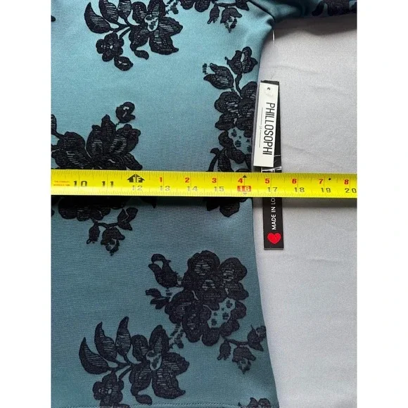 Philosophi L A Top Women Large Green Black Floral Velvet Burnout Off Shoulder - Picture 8 of 14